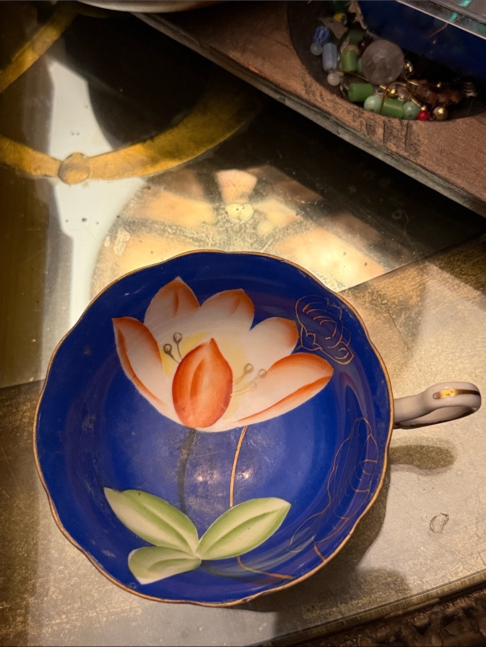 Blue Floral water lily Porcelain Teacup occupied Japan